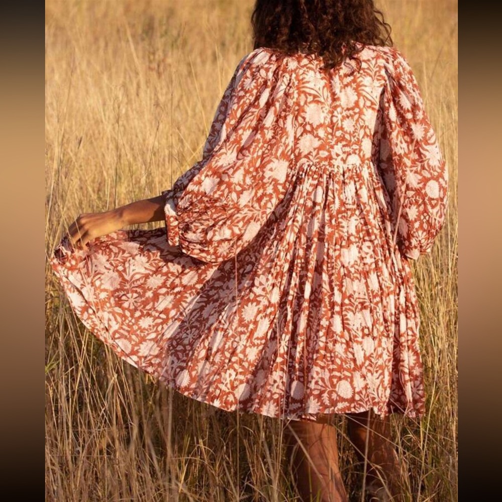 Boho floral print lantern sleeve dress - Picture 2 of 6